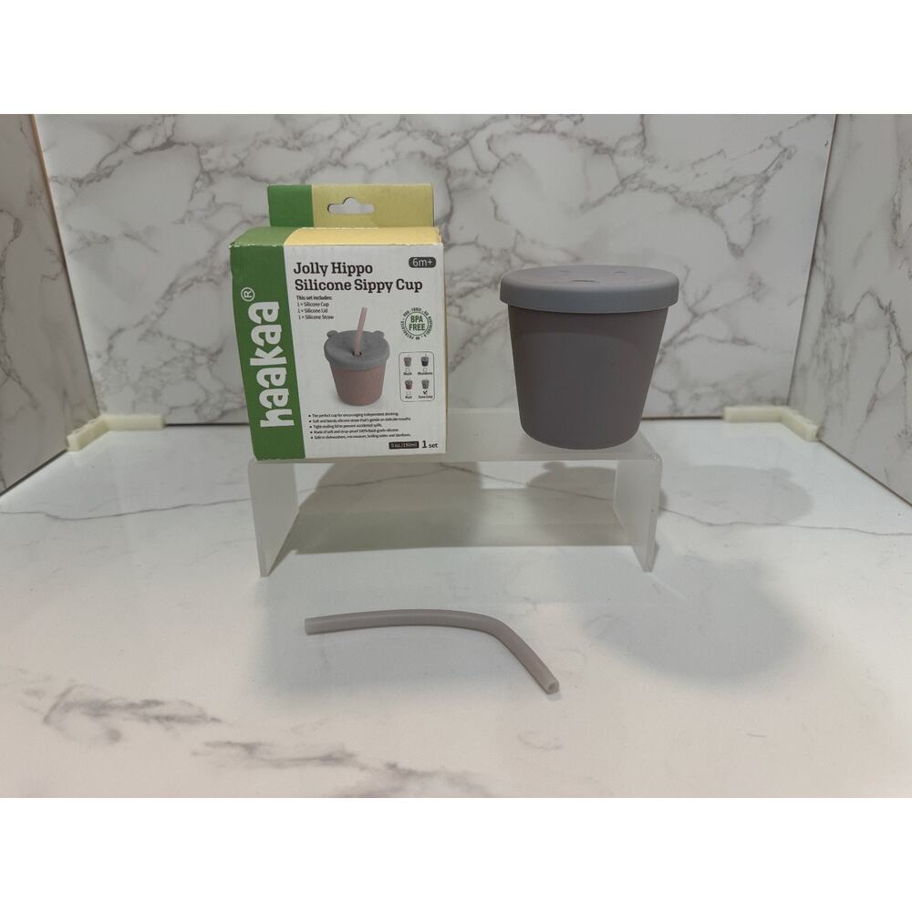 Haakaa Jolly Hippo Baby Straw Cup, Silicone Sippy Cup Gray Unisex, Toddler, NIB